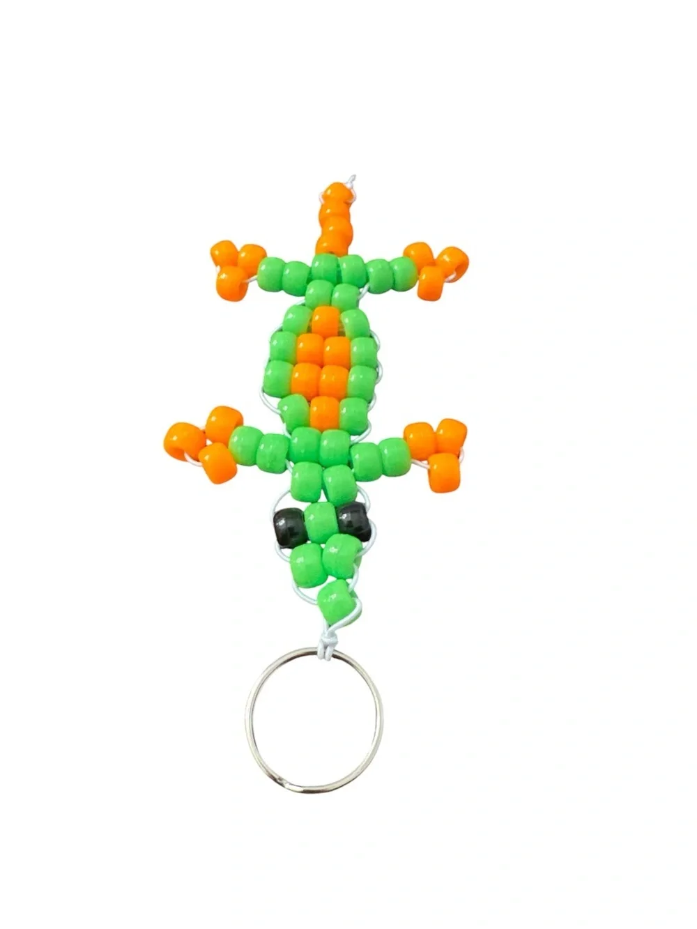 Handmade Beaded Lizard Keychain - Green & Orange